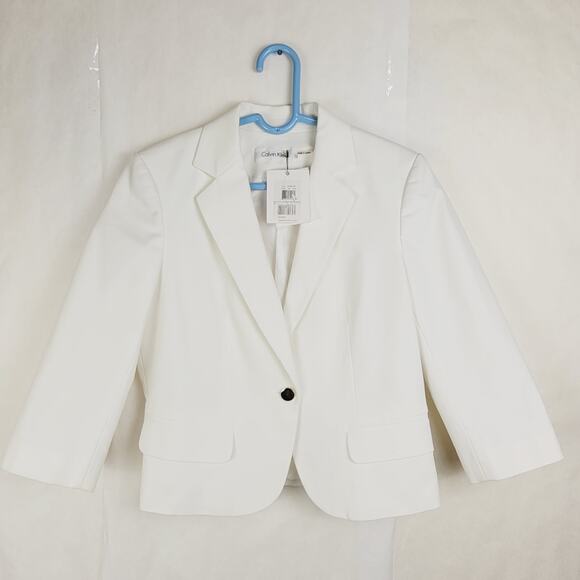 New Calvin Klein womens white tailored boxy blazer jacket Size 8 - Picture 1 of 11